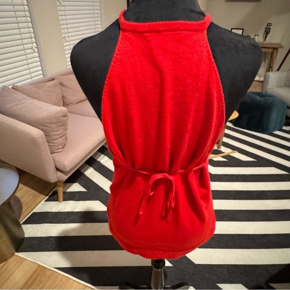 LOEWE Vintage 100% Cashmere Red Tie Waist Sweater Vest Tank Top Size Small - Picture 7 of 8